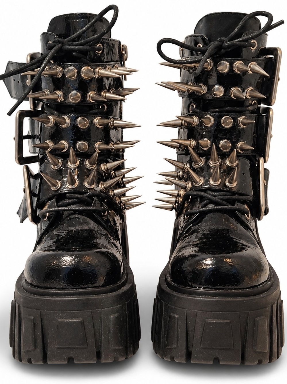 Dolls Kill Patent Spike Platform Combat Boots - Women's Size, 6.